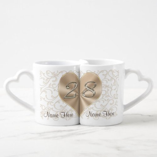 28 Year Wedding Anniversary Gifts Heart Mugs