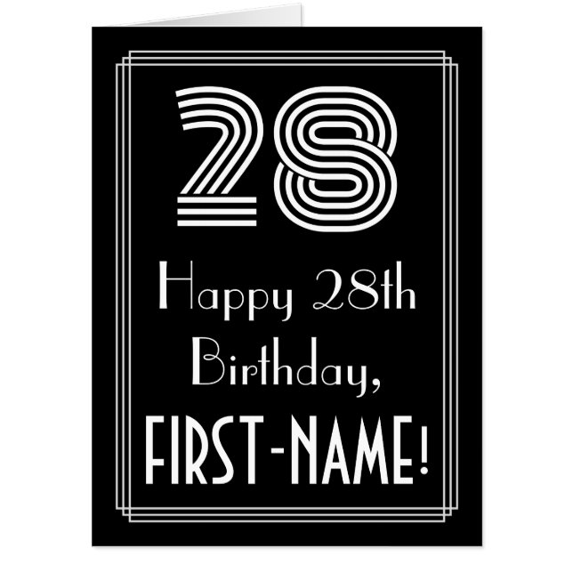 28th Birthday — Art Deco Inspired Look “28” + Name Card (Front)