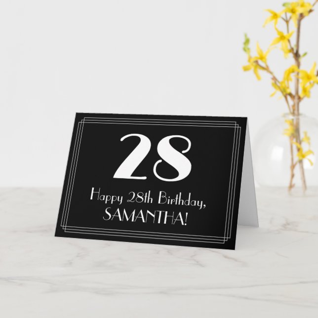28th Birthday ~ Art Deco Inspired Look "28", Name Card (Yellow Flower)