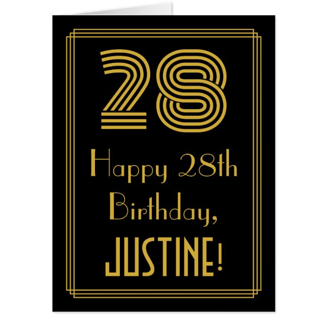 28th Birthday: Art Deco Inspired Look “28” + Name Card (Front)