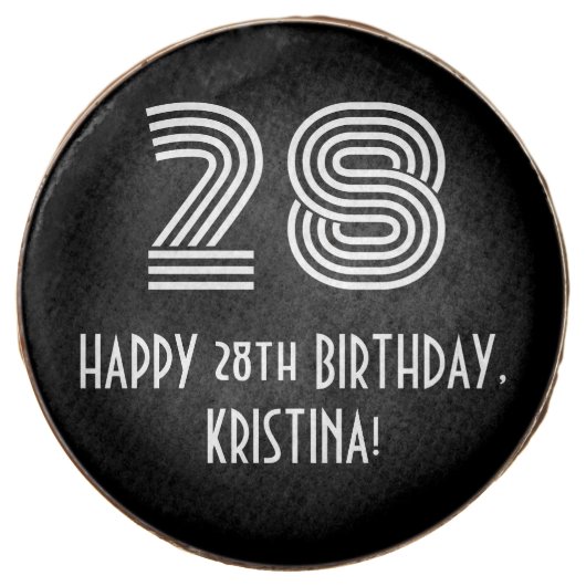 28th Birthday - Art Deco Inspired Look "28", Name Chocolate Covered Oreo (Front)