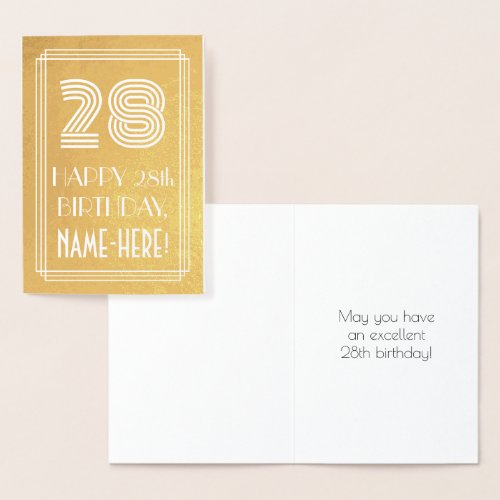 28th Birthday  Art Deco Inspired Look 28  Name Foil Card