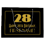 [ Thumbnail: 28th Birthday — Art Deco Inspired Look "28" & Name Gift Bag ]