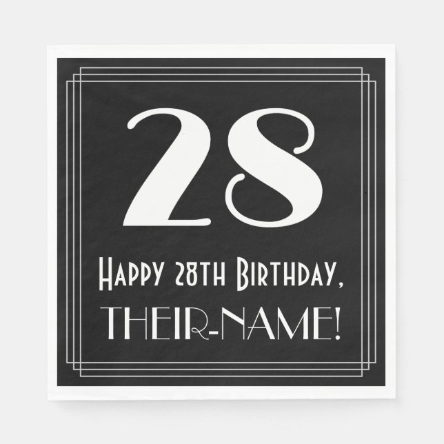 28th Birthday ~ Art Deco Inspired Look "28", Name Napkins (Front)
