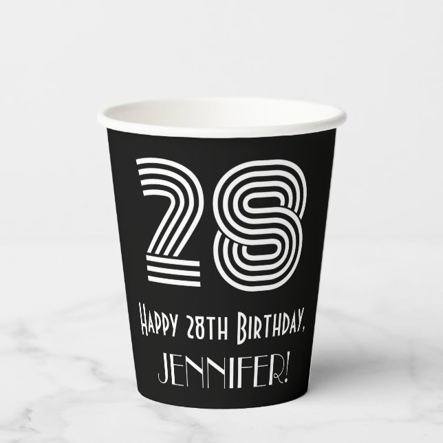 28th Birthday — Art Deco Inspired Look “28” + Name Paper Cups (Back)