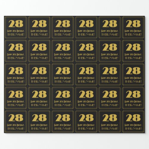 28th Birthday  Art Deco Inspired Look 28  Name Wrapping Paper