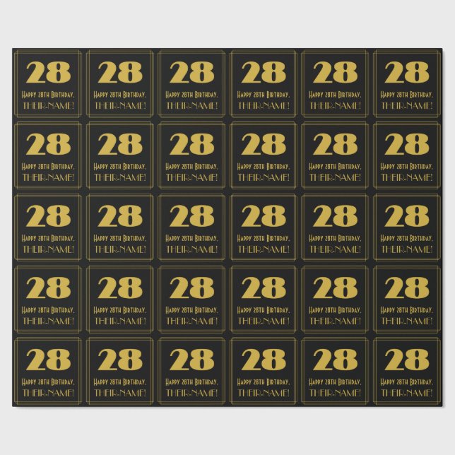 28th Birthday – Art Deco Inspired Look "28" & Name Wrapping Paper (Seam)