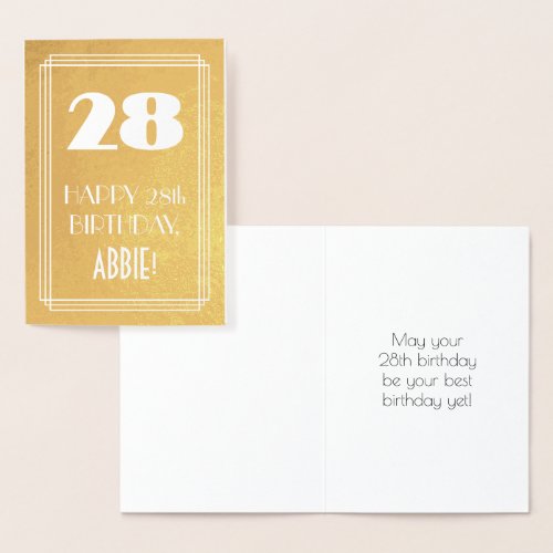 28th Birthday  Art Deco Style 28  Custom Name Foil Card