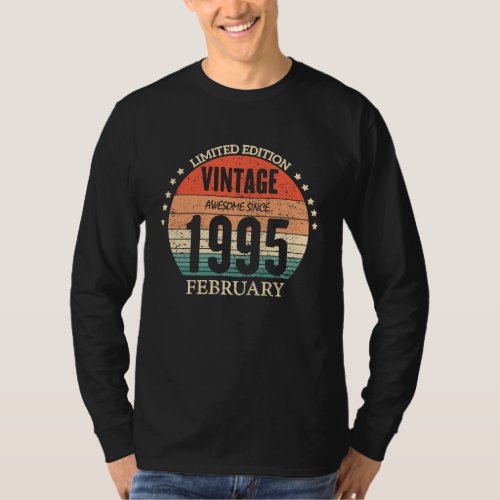 28th Birthday  Awesome Since February 1995 28 Year T_Shirt