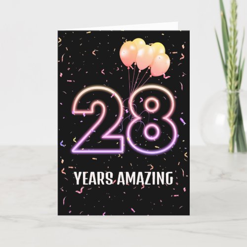 28th Birthday Balloons and Confetti Card