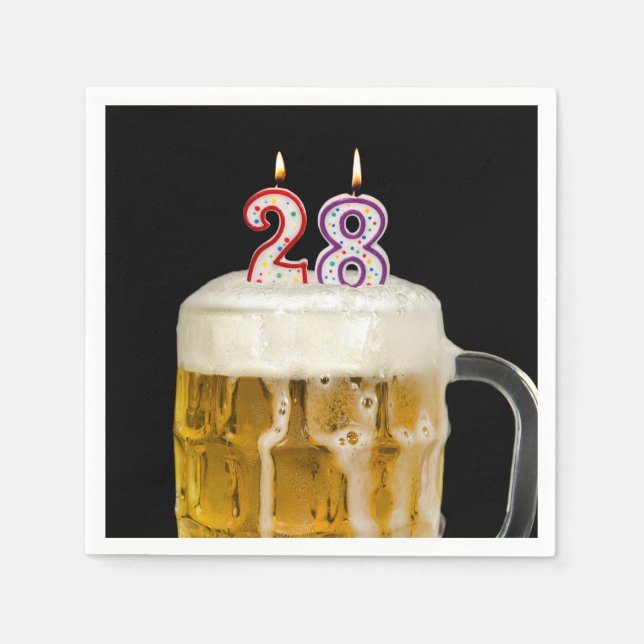 28th Birthday Beer on black Napkins (Front)