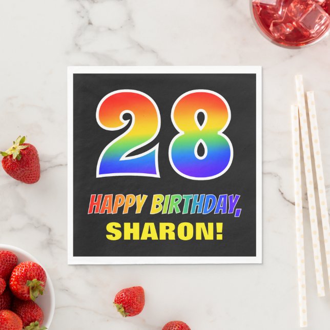 28th Birthday: Bold, Fun, Simple, Rainbow 28 Napkins (Insitu)