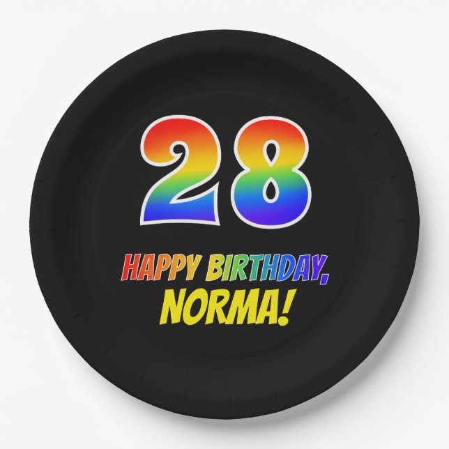 28th Birthday: Bold, Fun, Simple, Rainbow 28 Paper Plates (Front)