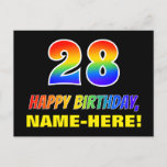 [ Thumbnail: 28th Birthday: Bold, Fun, Simple, Rainbow 28 Postcard ]