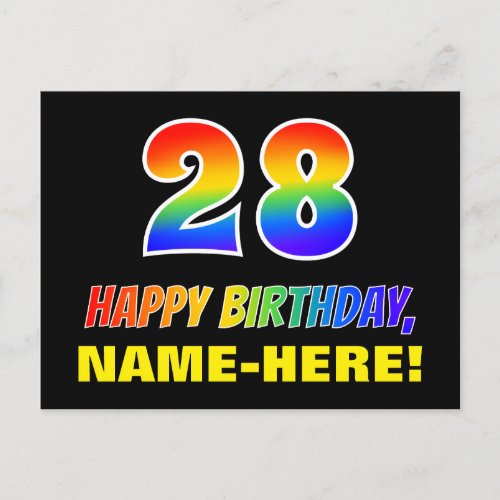 28th Birthday Bold Fun Simple Rainbow 28 Postcard