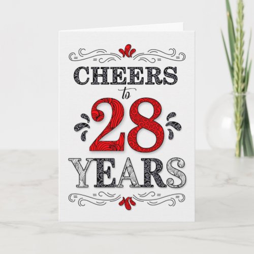 28th Birthday Cheers in Red White Black Pattern Card