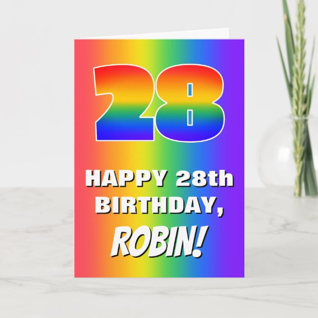 28th Birthday: Colorful, Fun Rainbow Pattern # 28 Card (Front)
