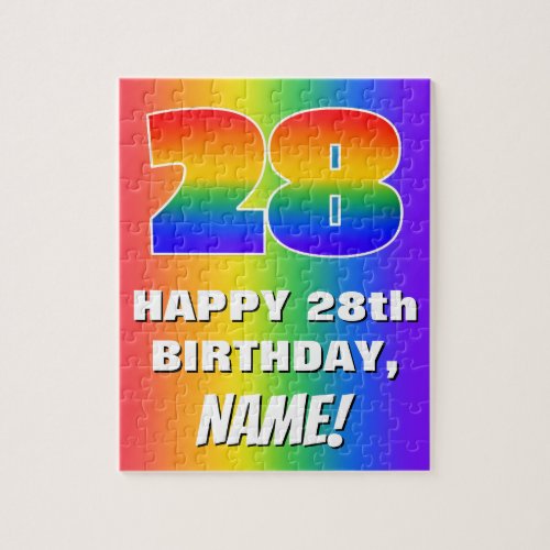 28th Birthday Colorful Fun Rainbow Pattern  28 Jigsaw Puzzle