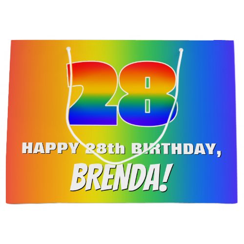 28th Birthday Colorful Fun Rainbow Pattern  28 Large Gift Bag