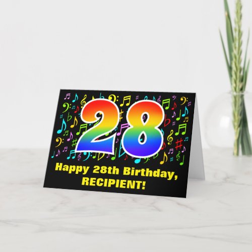 28th Birthday Colorful Music Symbols  Rainbow 28 Card