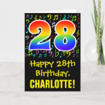 [ Thumbnail: 28th Birthday: Colorful Music Symbols + Rainbow 28 Card ]