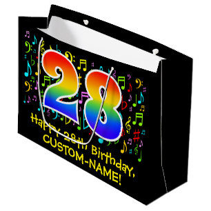 28th Birthday - Colorful Music Symbols, Rainbow 28 Large Gift Bag