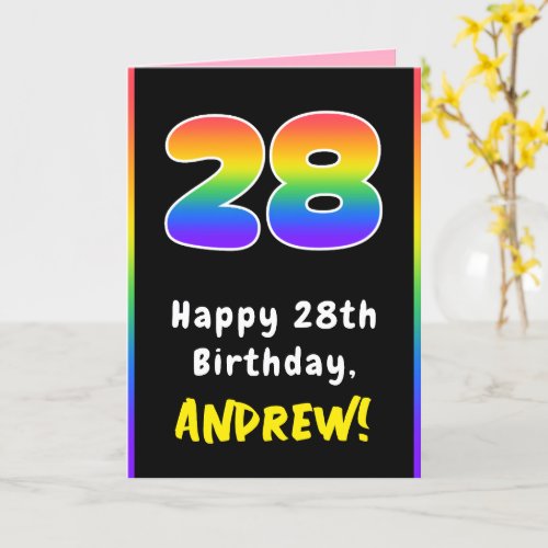 28th Birthday Colorful Rainbow  28 Custom Name Card