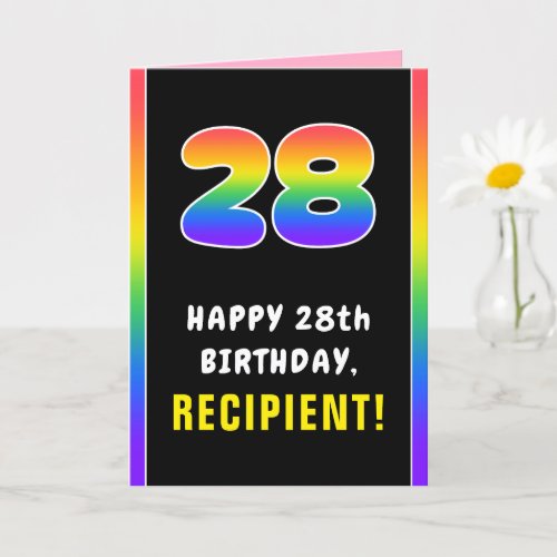 28th Birthday Colorful Rainbow  28 Custom Name Card