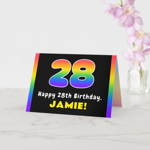 28th Birthday Colorful Rainbow  28 Custom Name Card