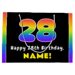 [ Thumbnail: 28th Birthday: Colorful Rainbow # 28, Custom Name Gift Bag ]