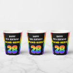 [ Thumbnail: 28th Birthday: Colorful Rainbow # 28, Custom Name Paper Cups ]
