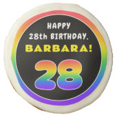 28th Birthday: Colorful Rainbow # 28, Custom Name Sugar Cookie (Front)