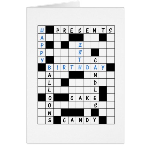 28th Birthday Crossword Puzzle Birthday Card