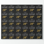 [ Thumbnail: 28th Birthday: Elegant, Black, Faux Gold Look Wrapping Paper ]