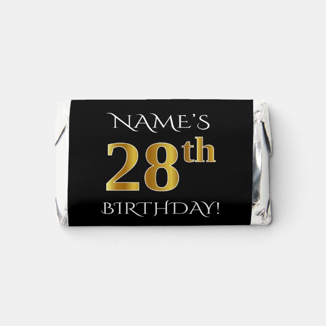 28th Birthday — Elegant, Faux Gold Look 28 + Name Hershey's Miniatures (Front)