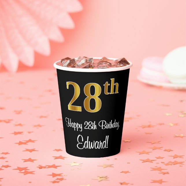 28th Birthday - Elegant Luxurious Faux Gold Look # Paper Cups (Insitu)