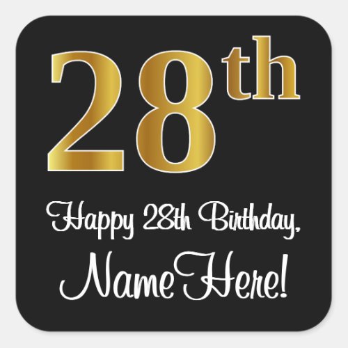 28th Birthday  Elegant Luxurious Faux Gold Look  Square Sticker