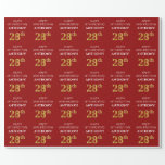 [ Thumbnail: 28th Birthday: Elegant, Red, Faux Gold Look Wrapping Paper ]
