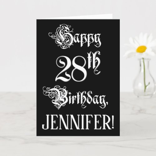 28th Birthday Fancy Elegant Script  Custom Name Card