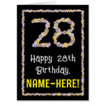 [ Thumbnail: 28th Birthday: Floral Flowers Number “28” + Name Card ]
