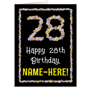 28th Birthday: Floral Flowers Number “28” + Name Card