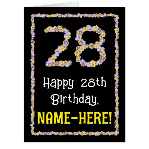 28th Birthday Floral Flowers Number 28  Name Card