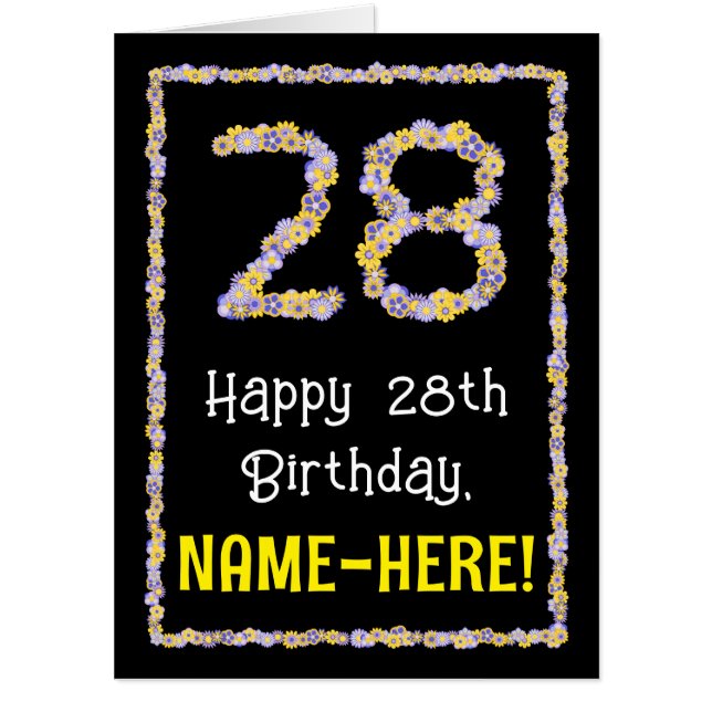 28th Birthday: Floral Flowers Number “28” + Name Card (Front)