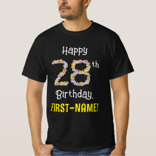 28th Birthday: Floral Flowers Number “28” + Name T-Shirt