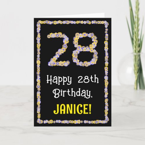 28th Birthday Floral Flowers Number Custom Name Card