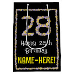 [ Thumbnail: 28th Birthday: Floral Flowers Number, Custom Name Gift Bag ]
