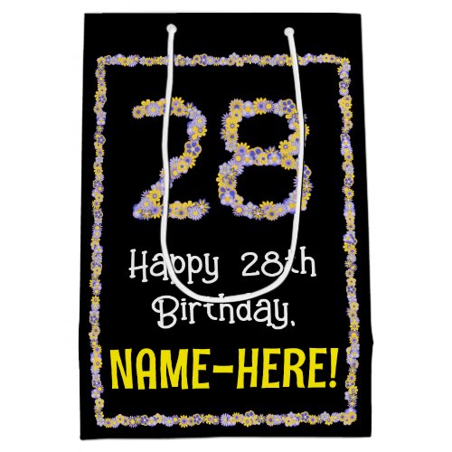 28th Birthday Floral Flowers Number Custom Name Medium Gift Bag