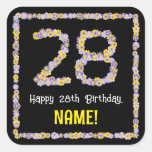 [ Thumbnail: 28th Birthday: Floral Flowers Number, Custom Name Sticker ]