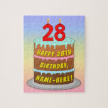 [ Thumbnail: 28th Birthday: Fun Cake and Candles + Custom Name Jigsaw Puzzle ]