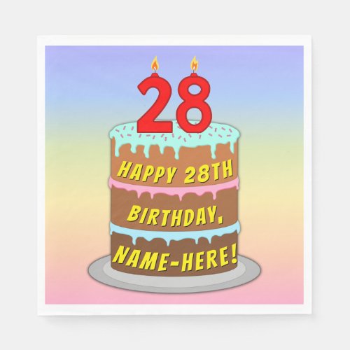 28th Birthday Fun Cake and Candles  Custom Name Napkins